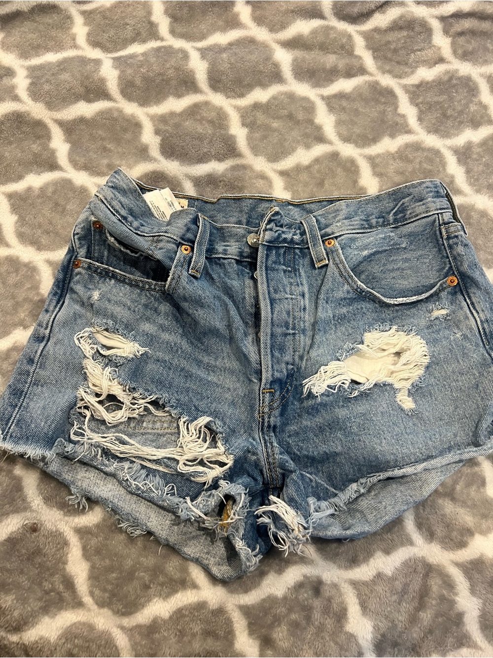 Levi's Distressed Light Blue High-Waist Denim Cutoff Shorts